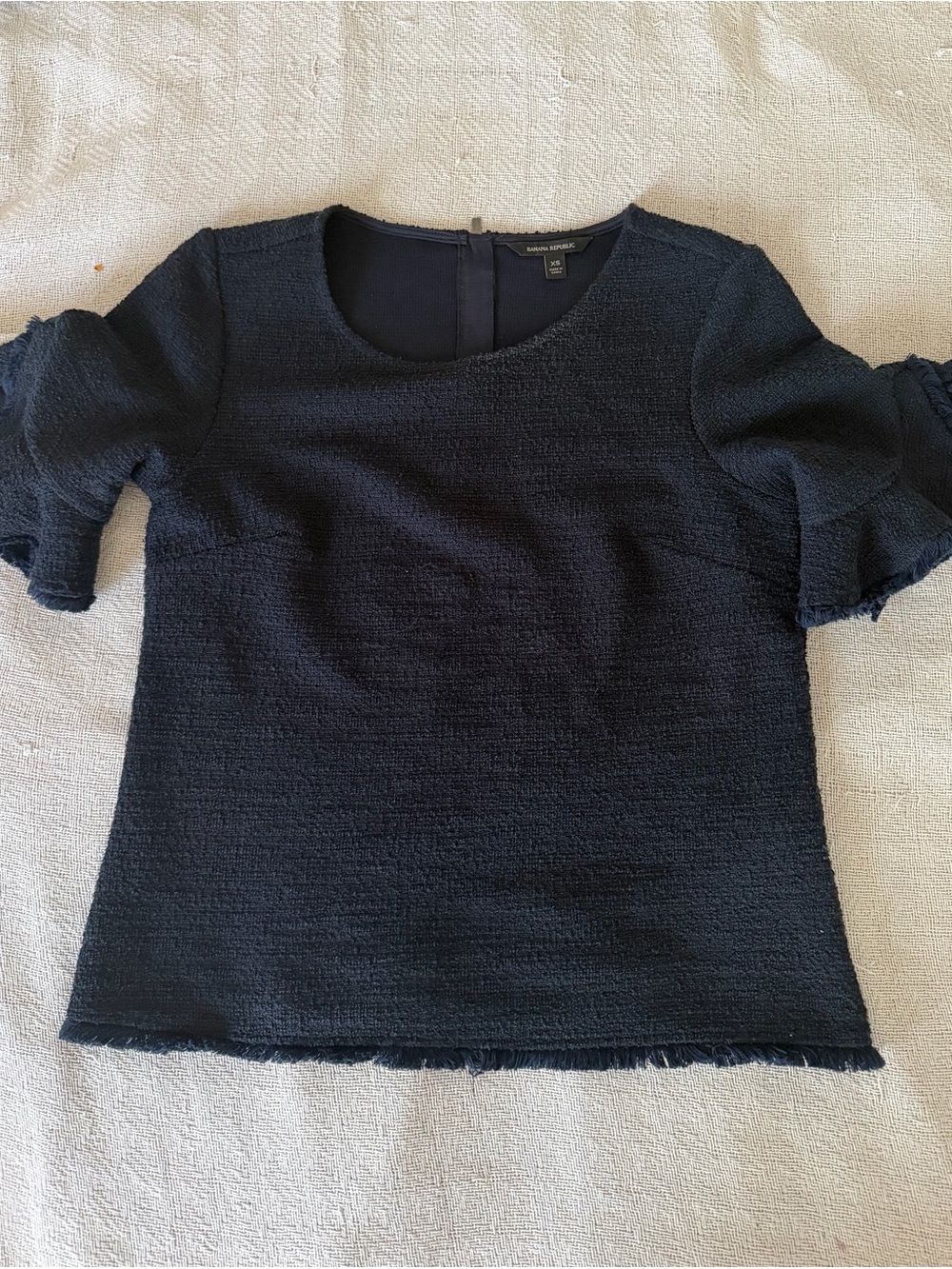 Banana Republic Navy Textured Ruffle Sleeve Tee